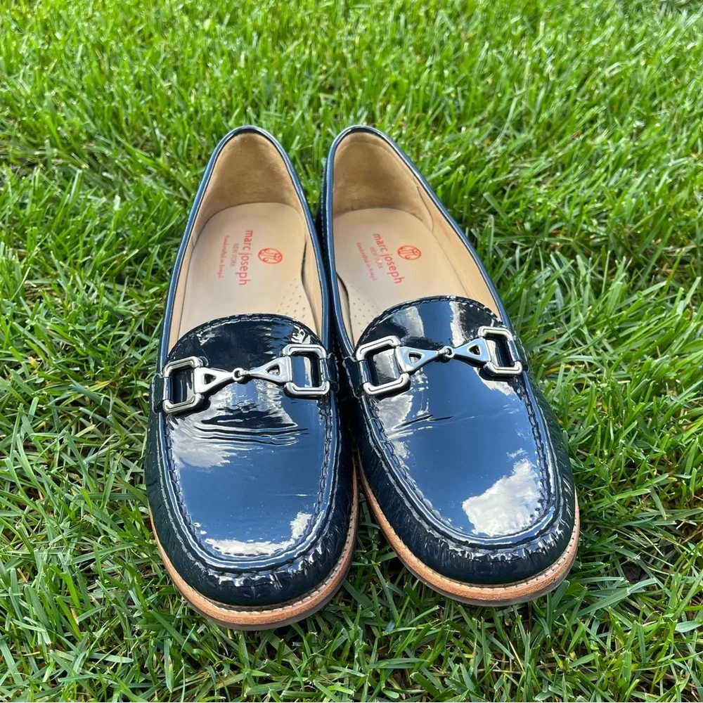 Marc Joseph New York Park Ave Navy Patent Leather Bit Loafers Driver Shoes Sz 10
